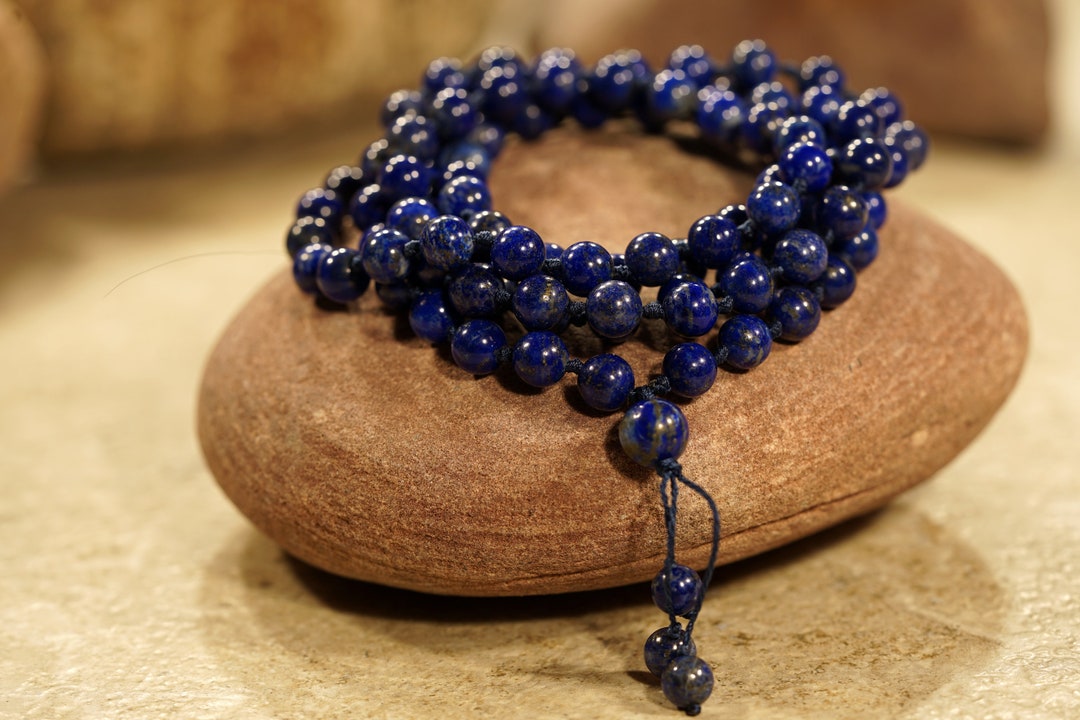 Egyptian Mala Beads | Unisex Lapis Lazuli & White Wood 108 Bead Ankh  Necklace | Pharaoh Pyramid Horus JapaMala Meditation Yoga Prayer Rosary