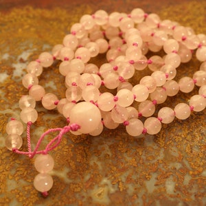 Rose Quartz Mala | AAA |Hand Knotted Mala | 108+Guru | Rose Quartz Necklace | Rose Quartz Mala Necklace | Mala for Broken Heart | 2397