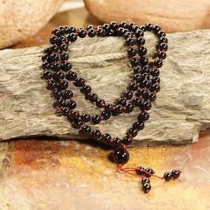 Black Onyx AAA Hand-Knotted Mala (108 and Guru), Prayer Beads, Necklace or Bracelet 6 mm Beads with a Beaded Tassel 2779