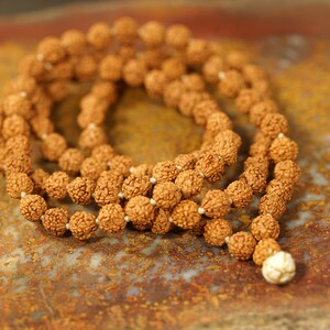 Rudraksha Mala • Hand-Knotted Mala • 7mm • Natural Rudraksha • Japa Mala • Beads for Meditation • Yoga Jewelry • Closed Lotus Tassel • X0006