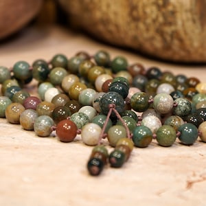 Indian Agate Mala • Indian Agate Mala Beads • Men&#39;s Mala • Green Mala • Indian Agate Mala Necklace • Indian Agate Prayer Beads • 8mm • 2983