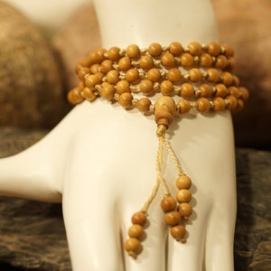 Mysore Sandalwood Mala, Prayer Beads, Necklace, Bracelet Authentic Highest Quality 6mm Beads with a Beaded Tassel 3052