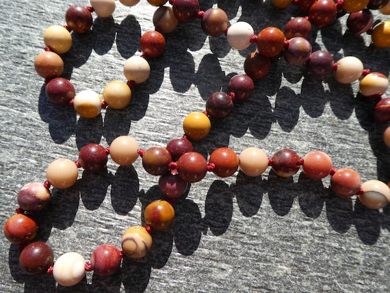 Mookaite Jasper Hand-knotted Mala With Unique Pendant • 108+ • 8mm
