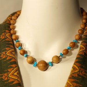Sandalwood Choker • Turquoise Necklace • Turquoise Choker • Mysore Sandalwood Necklace • Sleeping Beauty Turquoise Choker • 3484X