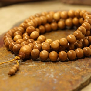Mysore Sandalwood Mala • Elastic Cord • Aromatic Sandalwood Prayer Beads • Sandalwood Mala Beads • Sandalwood Wrap Bracelet • 12mm • 3167
