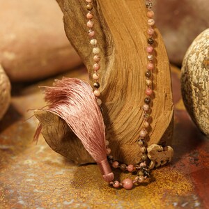 Rhodonite Mala • Hand-Knotted Rhodonite Mala • Dainty Rhodonite Necklace • 108+1 • 4mm • Dainty Jewelry •  Beaded Dainty Necklace • 4544