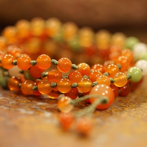 Carnelian Mala • Chrysoprase Necklace • White Moonstone Mala Necklace • Carnelian Necklace • Orange Mala • Orange Necklace • 6mm • 3953
