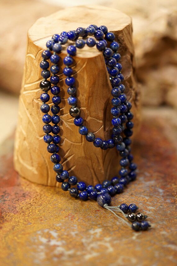 Lapis Lazuli Mala Hand Knotted Mala 108 1 3 3 Sunstone AAA Spacer Beads  6.5-mm Lapis Beads Lapis Lazuli Necklace 2467 