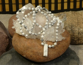 Howlite Mala, Hand Knotted Mala (108 and Guru), Necklace, Bracelet with 6-mm Beads and a Hand-cut Howlite Guru Bead 2305
