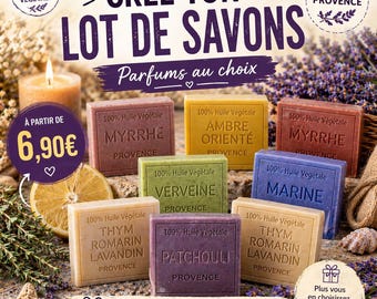 Lot de savons artisanaux 100g – parfums aux choix – Savon naturel parfumé, idée cadeau, fait main en France