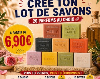 Lot de savons artisanaux 100g – parfums aux choix – Savon naturel parfumé, idée cadeau, fait main en France