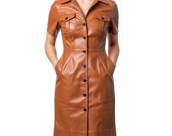 tan leather shirt dress Faux Leather Shirt Dress Black / S