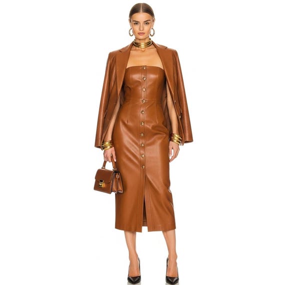 coat with bodycon dress Strapless Leather Jacket Bodycon Dress With Leather Jacket Sienna Dresses Antique gold metallic bodycon Champagne beige wrap dress Style:75-209