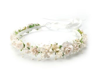 Corona de flores de papel morera, diadema de velo de novia, accesorios para el cabello de novia