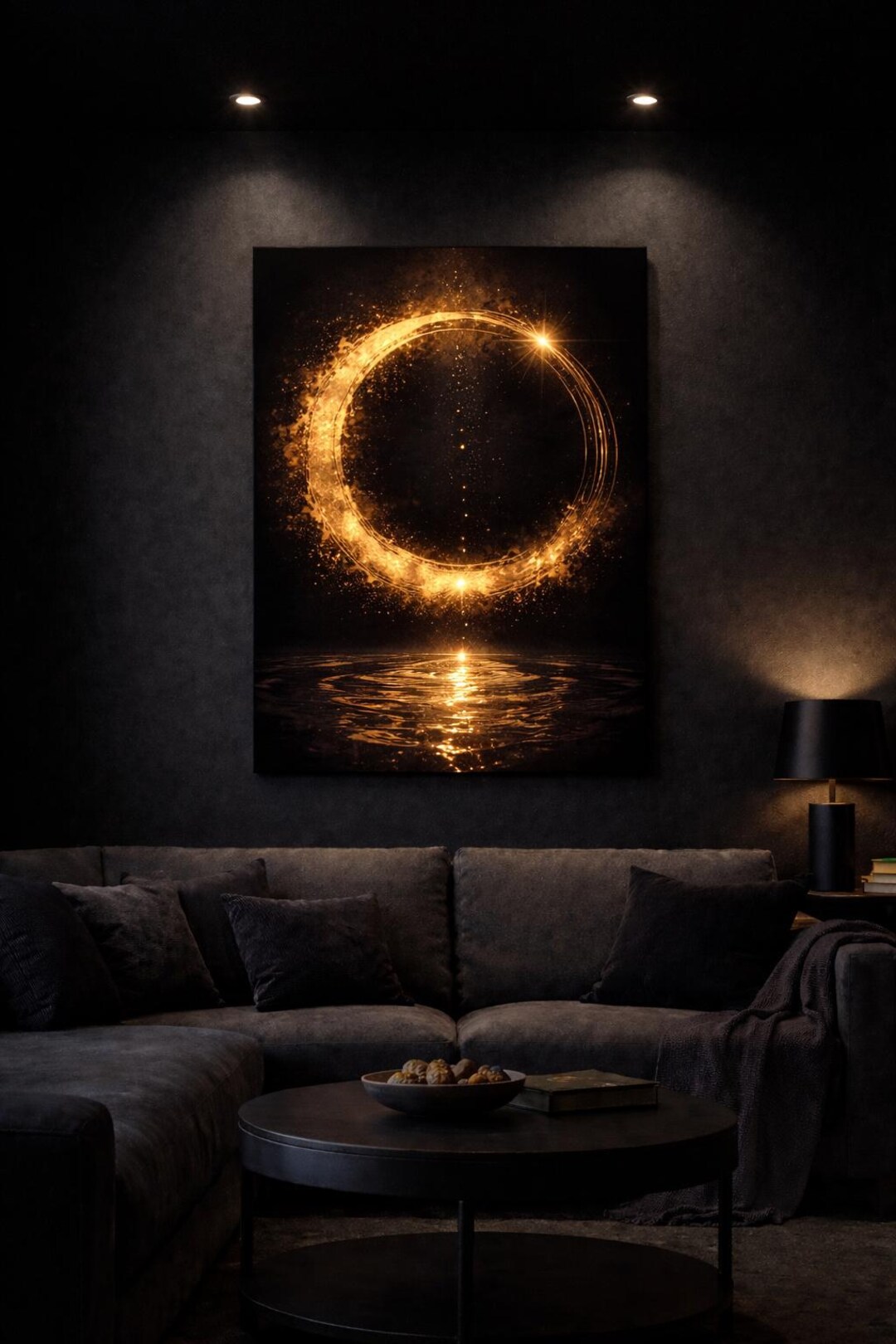 Golden Enso Wall Art Zen Circle Water Ripple Canvas, Japanese Wabi Sabi ...