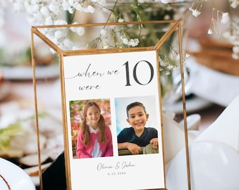 Wedding Photo Table Numbers Template, Childhood Memories Reception Decor, When We Were Age Sign, Editable Canva Digital Download