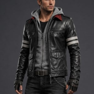 Prototyp Alex Mercer Inspiriert Echt Leder Jacke Handgemachte Gamer Jacke Roter Drache Bestickt Cosplay Kostüm Männer Schwarze Bikerjacke