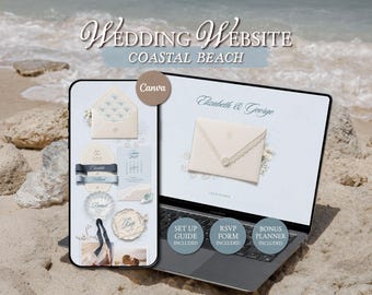 Coastal Beach Wedding Website Template • Canva Digital Invitation with RSVP • Digital Download