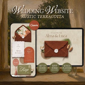 Terracotta Desert Wedding Website Template • Earthy Boho Canva Invitation with RSVP • Digital Download