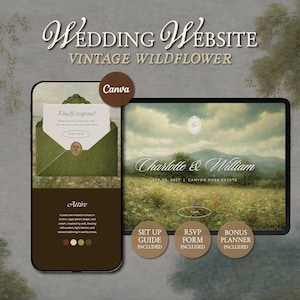 Vintage Wildflower Wedding Website Template • Editable Canva Invitation with RSVP • Digital Download