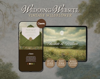 Vintage Wildflower Wedding Website Template • Editable Canva Invitation with RSVP • Digital Download