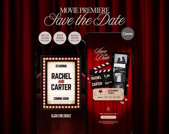 Movie Theme Save the Date Website Template • Canva Digital Wedding Invitation with RSVP • Instant Download