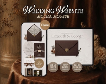Mocha Mousse Brown Wedding Website Template • Editable Canva Invitation with RSVP • Digital Download