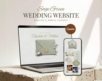 Sage Green Wedding Website Template • Editable Canva Invitation with RSVP • Digital Download