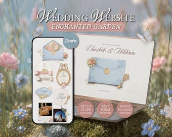 Romantic Fairytale Garden Wedding Website Template • Editable Canva Invitation with RSVP • Digital Download