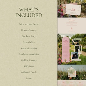 Secret garden wedding website template with layered paper details, floral Canva wedding invitation with RSVP, romantic digital wedding site for elegant brides