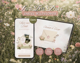 Wildflower Save The Date Website Template • Digital Wedding Invitation with RSVP • Digital Download
