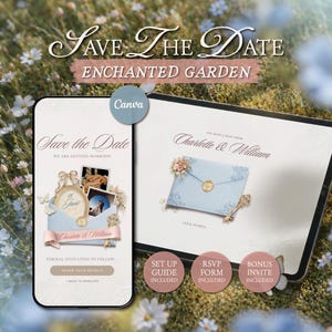 Romantic Garden Save The Date Website Template • Editable Canva Wedding Announcement with RSVP • Digital Download