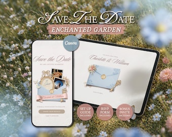 Romantic Garden Save The Date Website Template • Editable Canva Wedding Announcement with RSVP • Digital Download