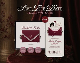 Burgundy Save the Date Website Template • Editable Canva Wedding Invitation with RSVP • Digital Download