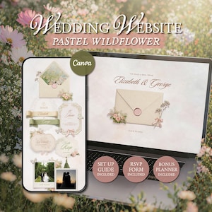 Pastel Wildflower Wedding Website Template • Editable Canva Invitation with RSVP • Romantic Floral Garden Wedding Site • Digital Download