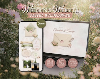Pastel Wildflower Wedding Website Template • Editable Canva Invitation with RSVP • Romantic Floral Garden Wedding Site • Digital Download