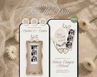 Ivory Photo Booth Save the Date Website Template • Editable Canva Digital Wedding Website Invitation • Instant Download
