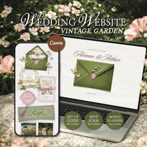 Vintage Garden Wedding Website Template • Editable Canva Invitation with RSVP • Digital Download