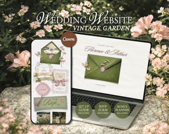 Vintage Garden Wedding Website Template • Editable Canva Invitation with RSVP • Digital Download