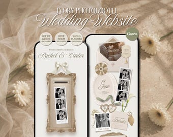Ivory Photo Booth Wedding Website Template • Editable Canva Digital Wedding Invitation with RSVP • Instant Download