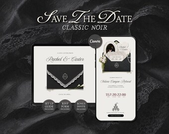 Black and White Save the Date Website Template • Editable Canva Wedding Invitation with RSVP • Digital Download