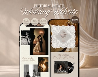 Editorial Estate Wedding Website Template • Elegant Old Money Canva Wedding Invitation with RSVP • Digital Download