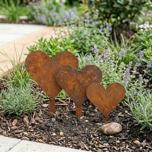 Rustieke metalen tuinsteker in hartvorm | Roestige tuindecoratie | Cortenstaal voor buiten | Cadeau voor tuinliefhebbers | Staal