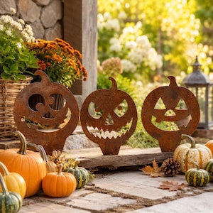 Arte da Giardino di Halloween, Decorazioni Zucca in Metallo Arrugginito per Spazi Esterni
