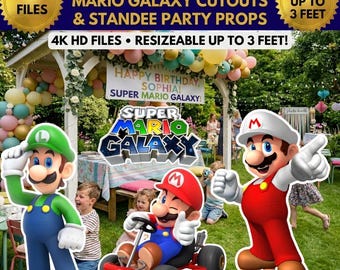 Super Mario Galaxy Birthday Decorations – 18 Character Party Printables & Cutouts (Digital Download)