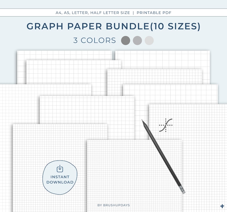Printable Graph Paper Bundle: A4, A5, US Letter, Half Letter Sizes (PDF ...