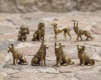 Customizable Brass Dog Figurine, Mini Dog Statue, Pet Memorial Desk Ornament, Handmade Animal Decor Gift