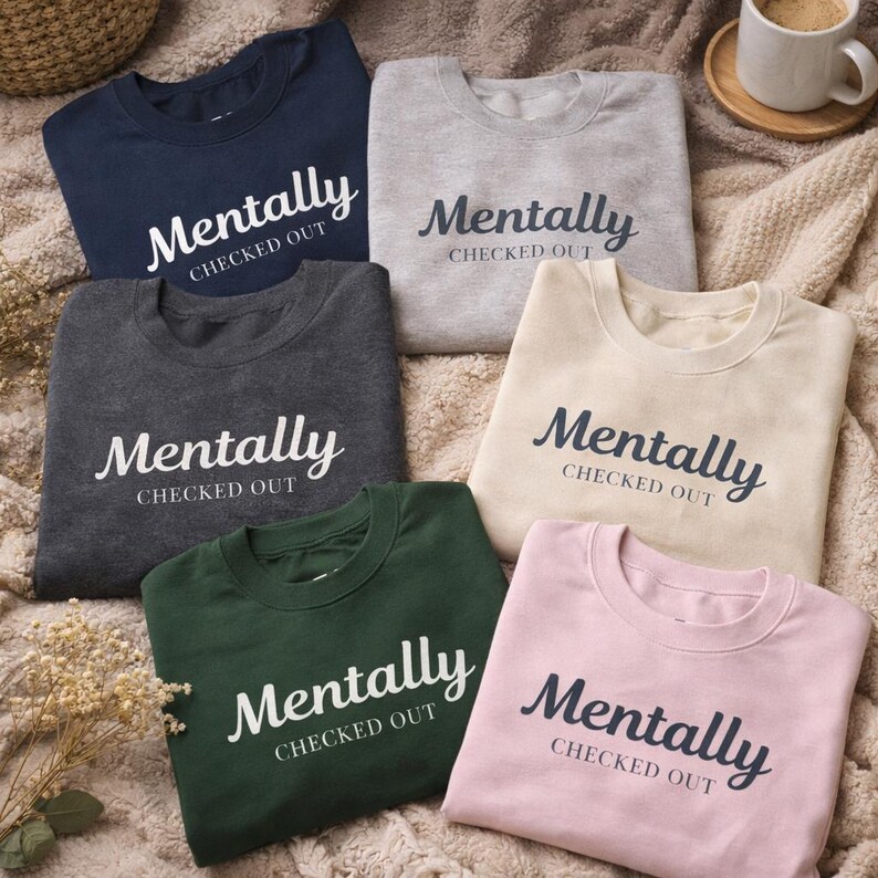 Unisex Sweatshirt, Minimalist Graphic Pullover, Mentally Checked Out Crewneck 画像 2