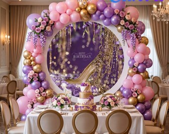 Luxury Birthday Backdrop – Rose Gold Stiletto Heel, Flowers, Glitter (Digital Download)