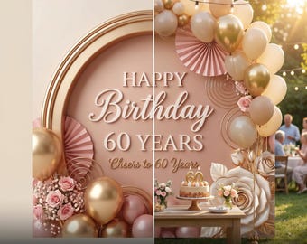 Luxury Birthday Backdrop – Personalized Name, Age, Custom Size (Digital Download)